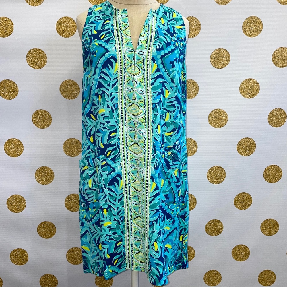 Lilly Pulitzer Kelby Stretch Shift Dress Indigo Midnight Cove Engineered, Size 2
